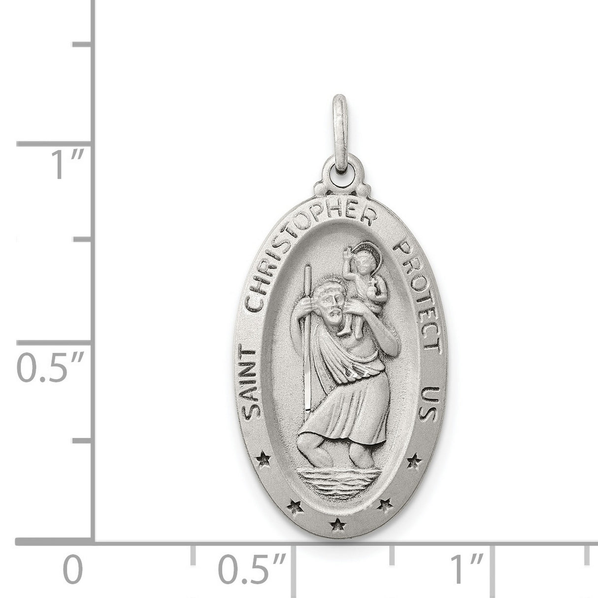 Oval Saint Christopher Protect Us Words Charm Pendant in Real 925 Sterling Silver