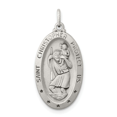 Oval Saint Christopher Protect Us Words Charm Pendant in Real 925 Sterling Silver