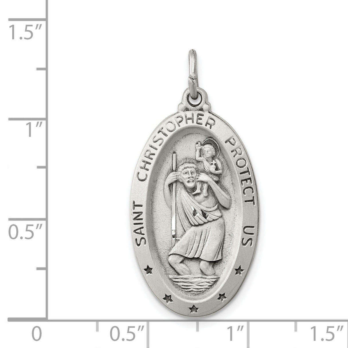 Saint Christopher Protect Us Words Oval Charm Pendant in Real 925 Sterling Silver