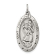 Saint Christopher Protect Us Words Oval Charm Pendant in Real 925 Sterling Silver