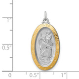 Oval Vermeil Saint Christopher Protect Us Words Charm Pendant in Real 925 Sterling Silver