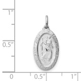 Saint Christopher Protect Us Words Oval Satin Charm Pendant in Real 925 Sterling Silver