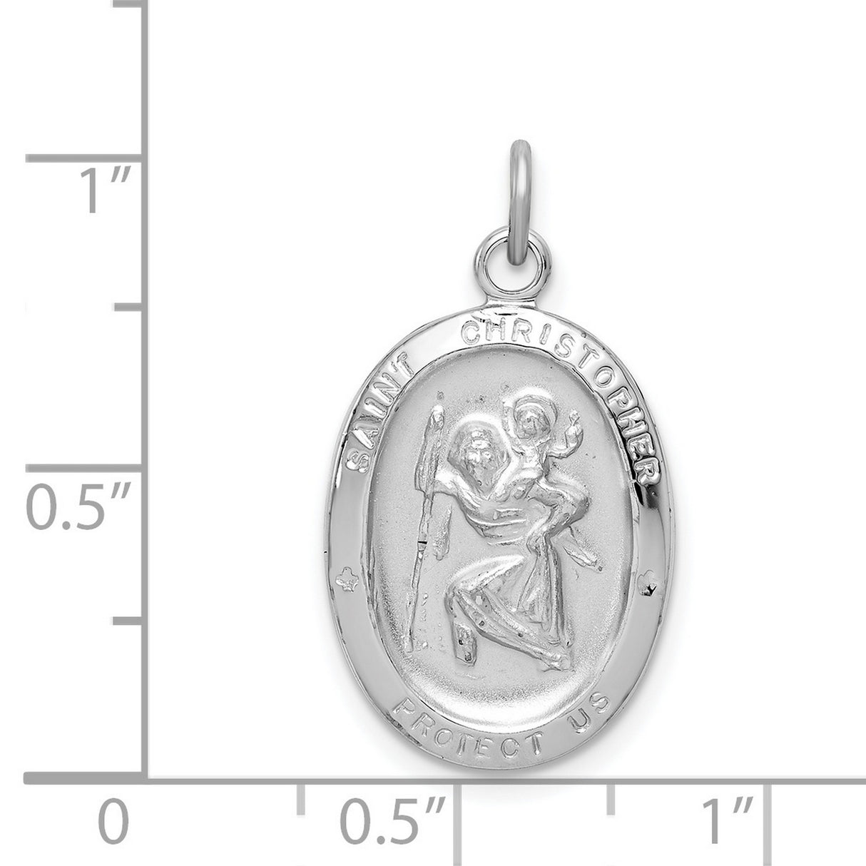 Saint Christopher Protect Us Words Oval Charm Pendant in Real 925 Sterling Silver