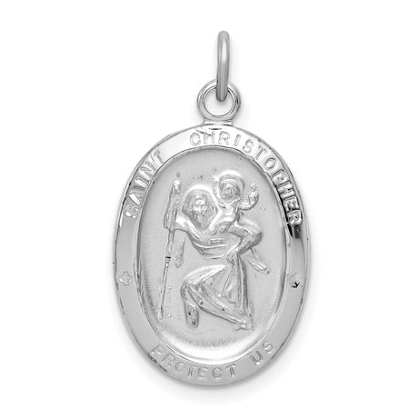 Saint Christopher Protect Us Words Oval Charm Pendant in Real 925 Sterling Silver