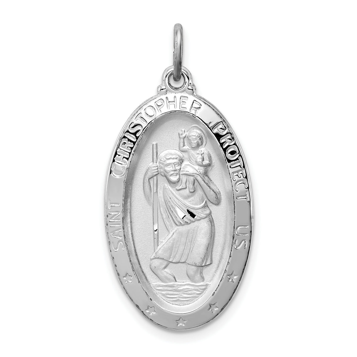 Oval Saint Christopher Protect Us Words Charm Pendant in Real 925 Sterling Silver