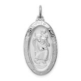 Oval Saint Christopher Protect Us Words Charm Pendant in Real 925 Sterling Silver