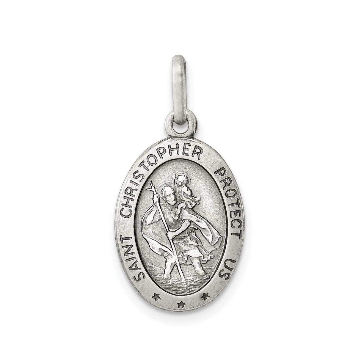 Sterling Silver Saint Christopher Oval Pendant with Antique Finish for Travel Protection