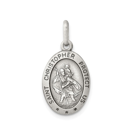 Sterling Silver Saint Christopher Oval Pendant with Antique Finish for Travel Protection