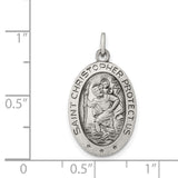 Oval Saint Christopher Protect Us With Three Stars Charm Pendant in Real 925 Sterling Silver