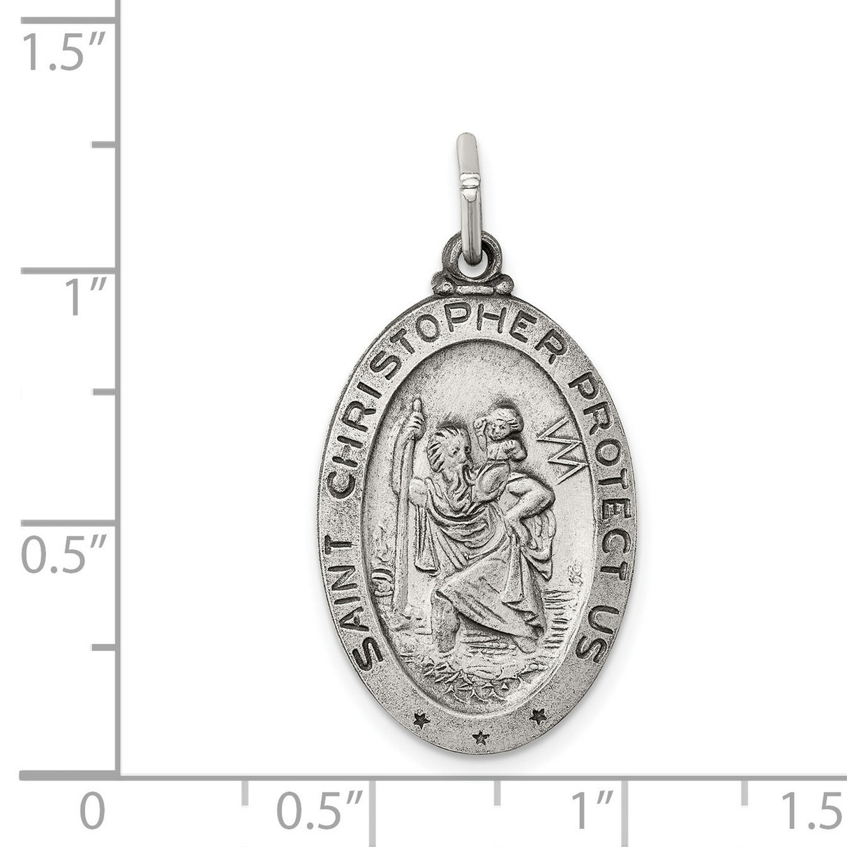 Oval Saint Christopher Protect Us Words Charm Pendant in Real 925 Sterling Silver