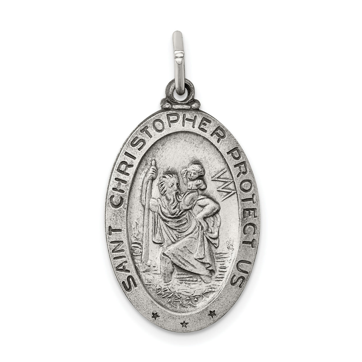 Oval Saint Christopher Protect Us Words Charm Pendant in Real 925 Sterling Silver