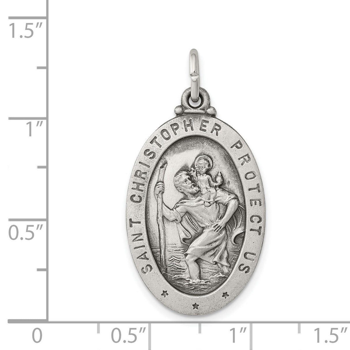 Oval Saint Christopher Protect Us Words Charm Pendant in Real 925 Sterling Silver