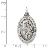 Oval Saint Christopher Protect Us Words Charm Pendant in Real 925 Sterling Silver