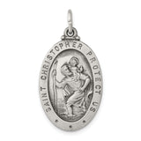 Oval Saint Christopher Protect Us Words Charm Pendant in Real 925 Sterling Silver