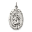 Satin Saint Christopher Protect Us Words Oval With Two Stars Charm Pendant in Real 925 Sterling Silver