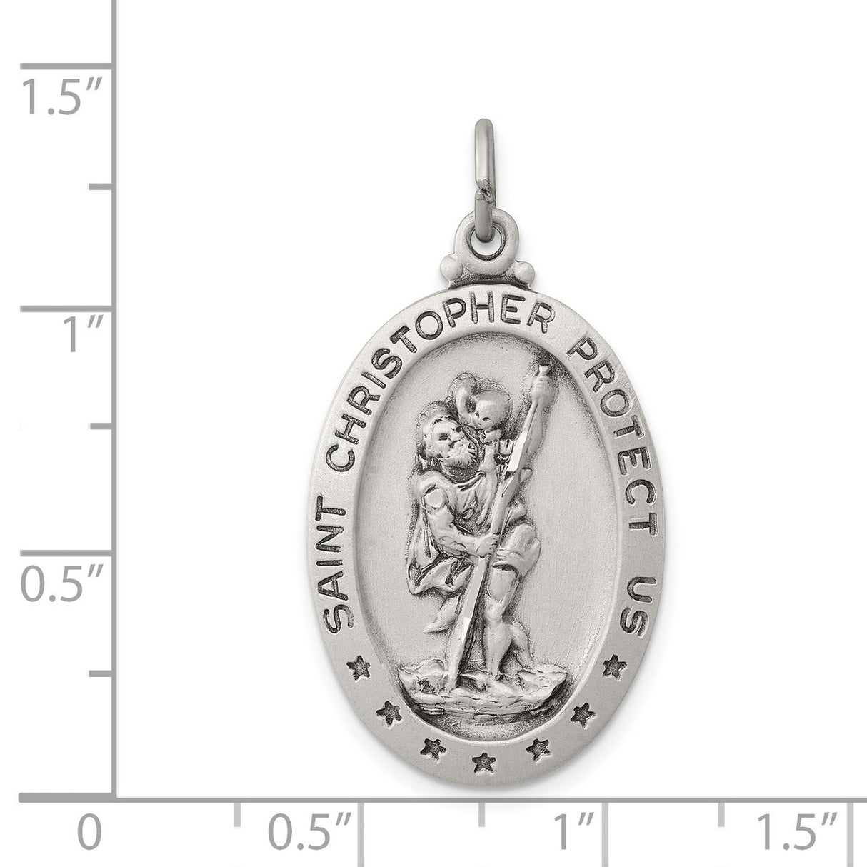 Oval Saint Christopher Protect Us Words Seven Star Charm Pendant in Real 925 Sterling Silver