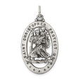 Oval Saint Christopher Protect Us Words Open Charm Pendant in Real 925 Sterling Silver