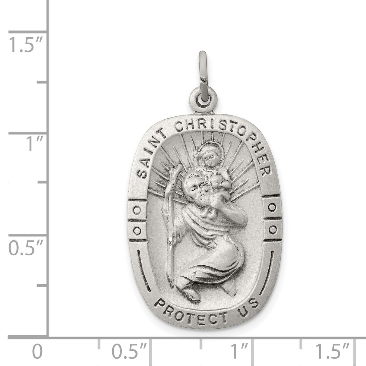 Saint Christopher Protect Us Words Tray Style Charm Pendant in Real 925 Sterling Silver