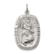 Saint Christopher Protect Us Words Tray Style Charm Pendant in Real 925 Sterling Silver