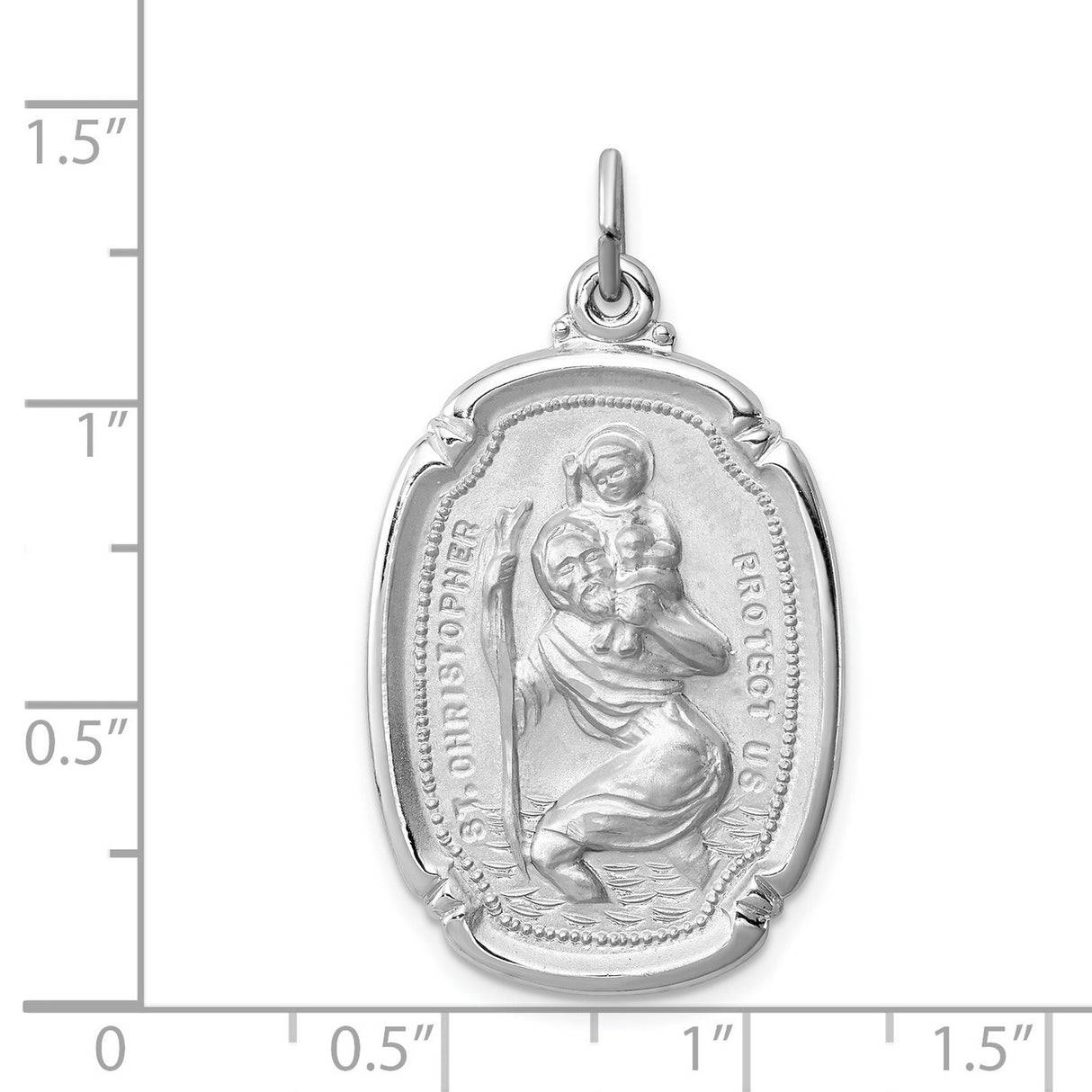 Saint Christopher Protect Us Words Tray Shaped Charm Pendant in Real 925 Sterling Silver