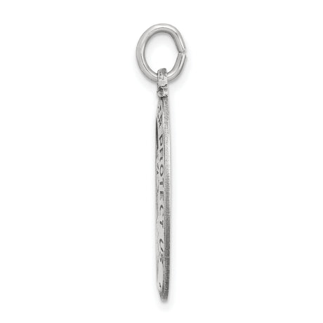 Saint Christopher Protect Us Words and Hockey Player Image on Oval Charm Pendant in Real 925 Sterling Silver