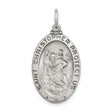 Saint Christopher Protect Us Words and Hockey Player Image Oval Charm Pendant in Real 925 Sterling Silver