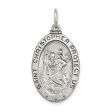 Saint Christopher Protect Us Words and Hockey Player Image Oval Charm Pendant in Real 925 Sterling Silver