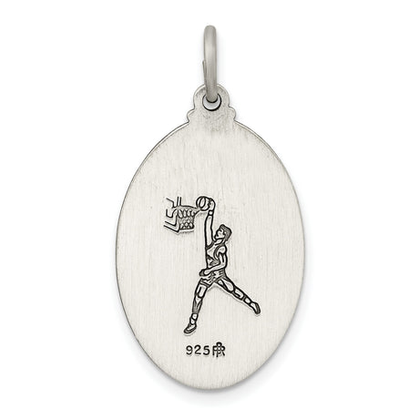 Saint Christopher Protect Us Words and Basketball Player Image Oval Charm Pendant in Real 925 Sterling Silver