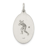 Saint Christopher Protect Us Words and Baseball Player Image Oval Charm Pendant in Real 925 Sterling Silver