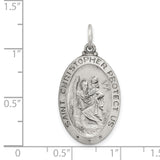 Saint Christopher Protect Us Words and Baseball Player Image Oval Charm Pendant in Real 925 Sterling Silver