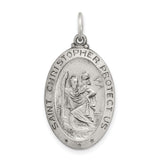 Saint Christopher Protect Us Words and Baseball Player Image Oval Charm Pendant in Real 925 Sterling Silver