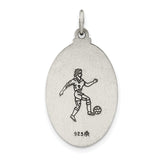 Saint Christopher Protect Us Words and Soccer Player Image Oval Charm Pendant in Real 925 Sterling Silver