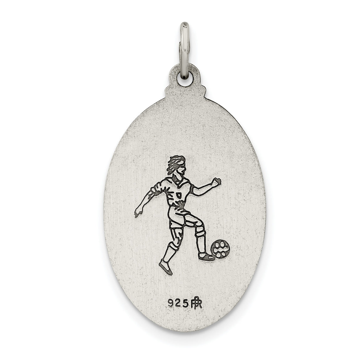 Saint Christopher Protect Us Words and Soccer Player Image on Oval Charm Pendant in Real 925 Sterling Silver