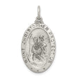 Saint Christopher Protect Us Words and Football Player Image on Oval Charm Pendant in Real 925 Sterling Silver