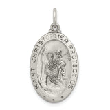 Saint Christopher Protect Us Words and Football Player Image on Oval Charm Pendant in Real 925 Sterling Silver
