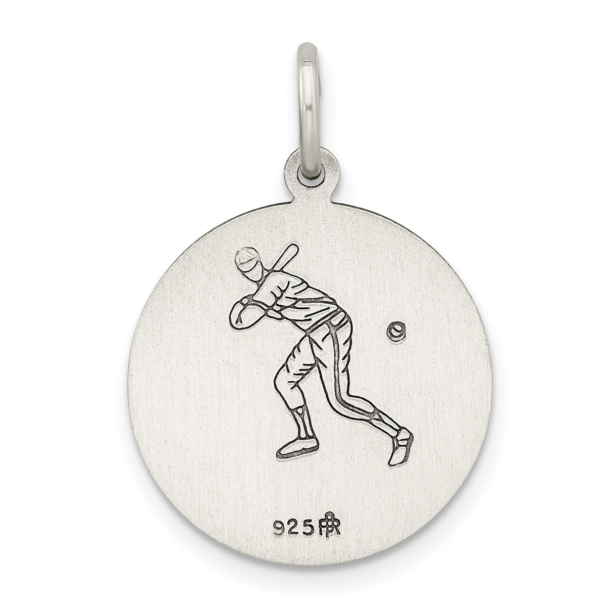 Saint Christopher Protect Us Words and Baseball Player Image Round Charm Pendant in Real 925 Sterling Silver