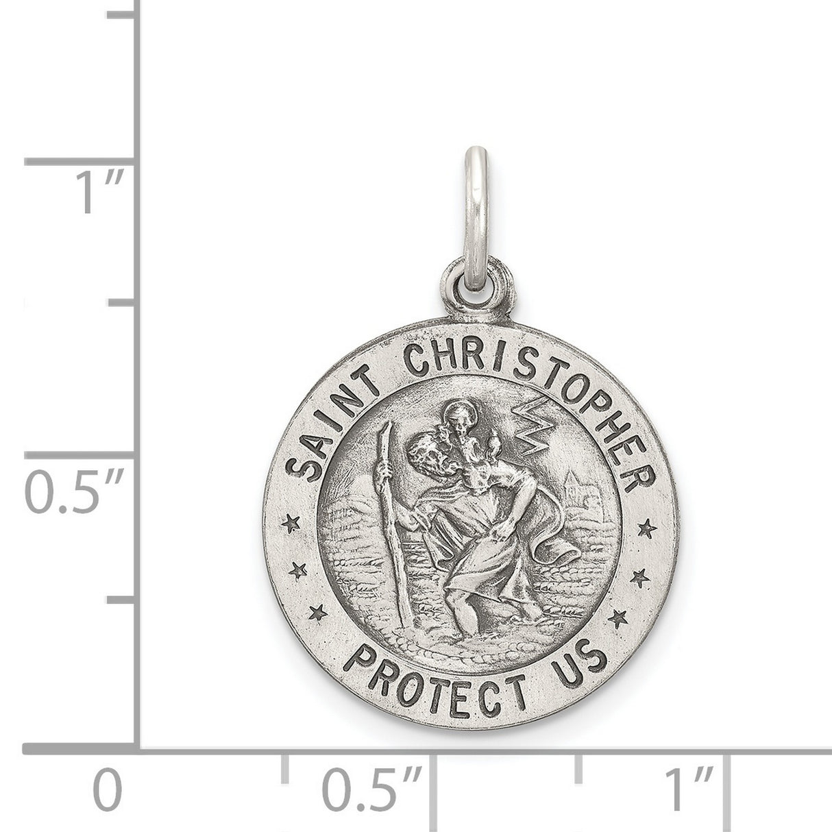 Saint Christopher Protect Us Words and Baseball Player Image Round Charm Pendant in Real 925 Sterling Silver