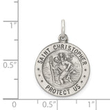 Saint Christopher Protect Us Words and Baseball Player Image Round Charm Pendant in Real 925 Sterling Silver