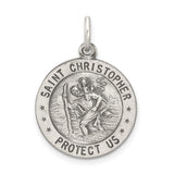 Saint Christopher Protect Us Words and Baseball Player Image Round Charm Pendant in Real 925 Sterling Silver