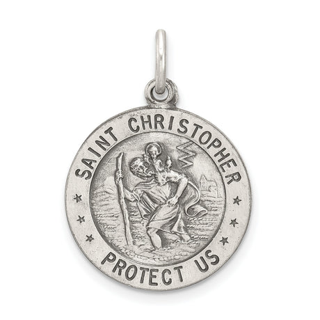 Saint Christopher Protect Us Words and Baseball Player Image Round Charm Pendant in Real 925 Sterling Silver