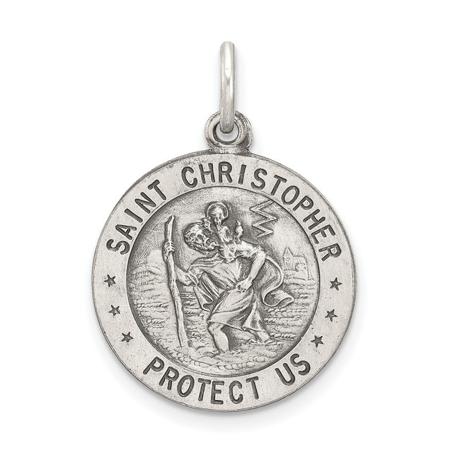 Saint Christopher Protect Us Words and Baseball Player Image Charm Pendant in Real 925 Sterling Silver
