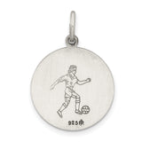 Saint Christopher Protect Us Words and Soccer Player Image Round Charm Pendant in Real 925 Sterling Silver