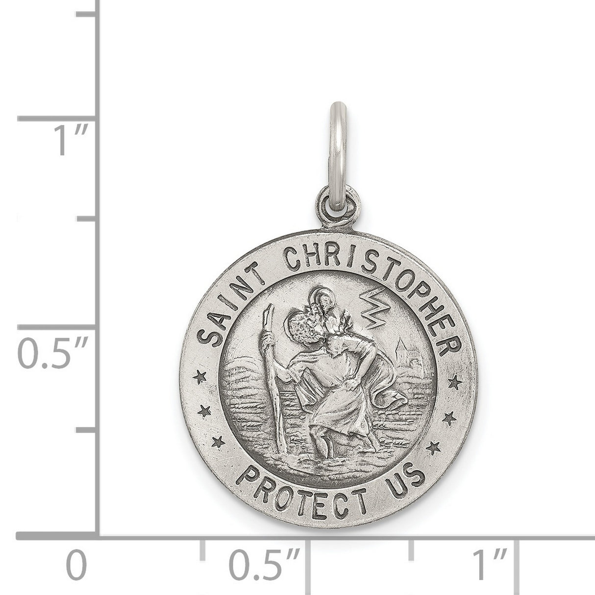 Saint Christopher Protect Us Words and Soccer Player Image Round Charm Pendant in Real 925 Sterling Silver