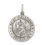 Saint Christopher Protect Us Words and Soccer Player Image Round Charm Pendant in Real 925 Sterling Silver