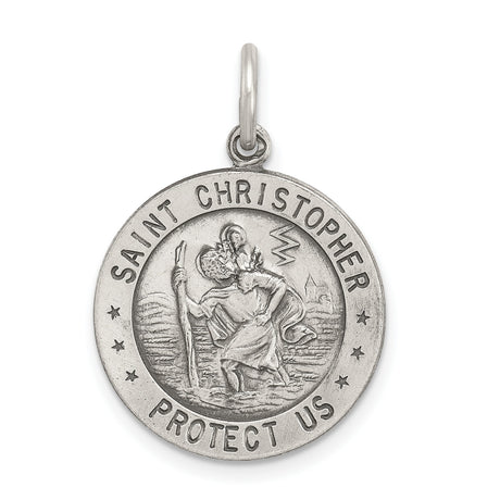 Saint Christopher Protect Us Words and Soccer Player Image Round Charm Pendant in Real 925 Sterling Silver