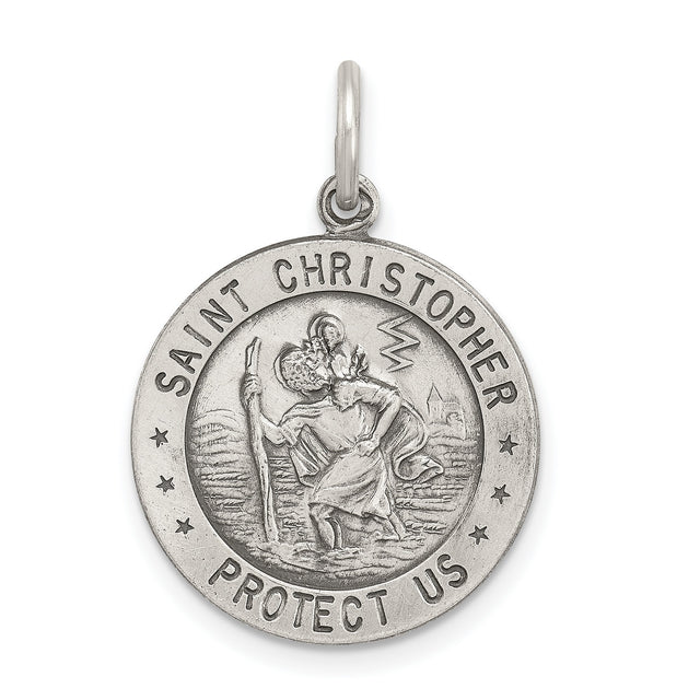 Saint Christopher Protect Us Words and Soccer Player Image Round Charm Pendant in Real 925 Sterling Silver