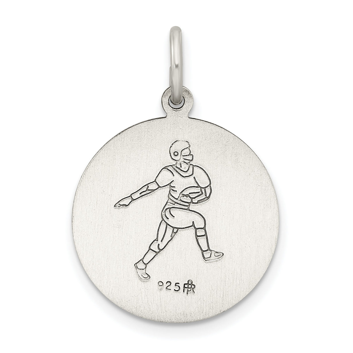 Saint Christopher Protect Us Words and Football Player Image Round Charm Pendant in Real 925 Sterling Silver