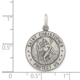 Saint Christopher Protect Us Words and Football Player Image Round Charm Pendant in Real 925 Sterling Silver