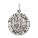 Saint Christopher Protect Us Words and Football Player Image Round Charm Pendant in Real 925 Sterling Silver