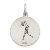 Saint Christopher Protect Us Words and Basketball Player Image Round Charm Pendant in Real 925 Sterling Silver